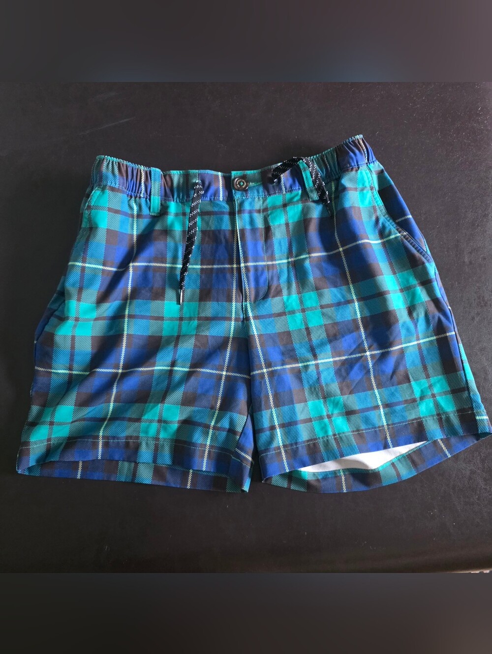 Chubbies Brand Men's Plaid Swim Shorts in Teal & Navy